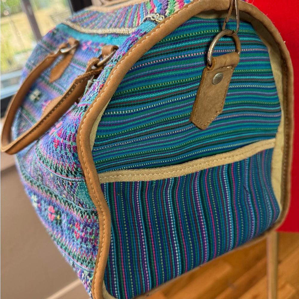 Boho Woven Tapestry Satchel Bag Crossbody with Trim Vintage Style - Picture 3 of 7